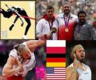 Лёгкая атлетика мужчины выстрел положил подиум, Томаш Маевский (Польша), Дэвид Storl (Германия) и Риз Хоффа (Соединенные Штаты) - Лондон 2012-